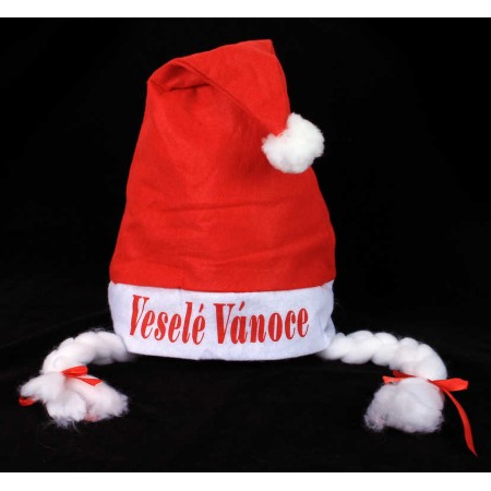 KARNEVAL Vánoční čepice s copy Veselé Vánoce *KARNEVALOVÝ DOPLNĚK*