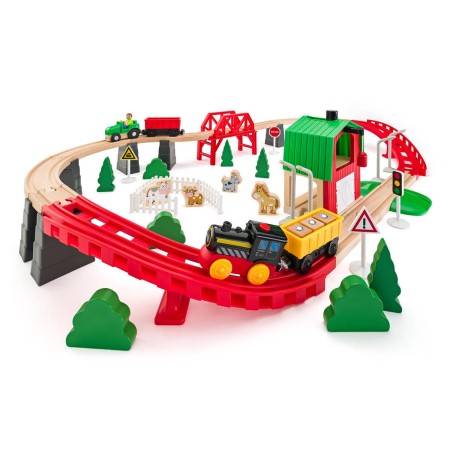 WOODY Vláčkodráha dřevěná Farma 60 ks