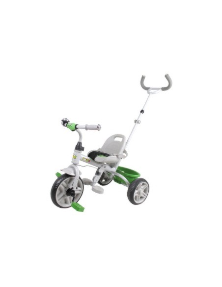 Tříkolka pro menší děti s vodící tyčí a košíkem zeleno-bílá