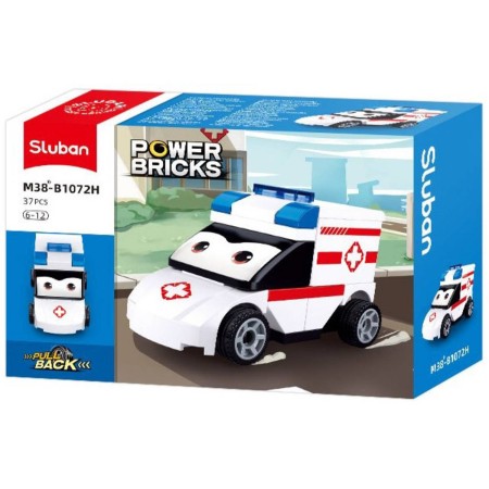 SLUBAN Power Bricks Auto sanitka s očima zpětný chod 37 dílků STAVEBNICE