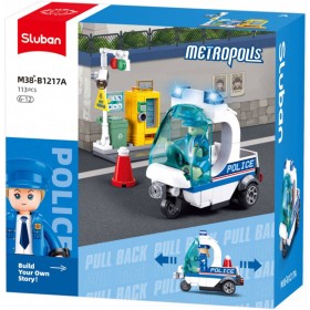 SLUBAN Metropolis Auto Policejní tříkolka 113 dílků + figurka STAVEBNICE