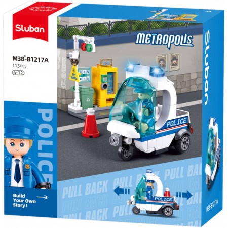 SLUBAN Metropolis Auto Policejní tříkolka 113 dílků + figurka STAVEBNICE