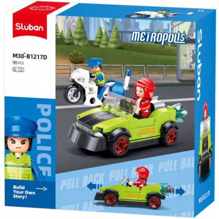 SLUBAN Metropolis Bandita v autě a policista 98 dílků + figurka STAVEBNICE