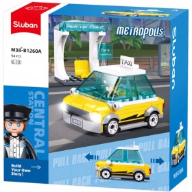 SLUBAN Metropolis Auto taxi zpětný chod 94 dílků + figurka STAVEBNICE