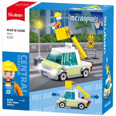 SLUBAN Metropolis Opravářský vůz zpětný chod 99 dílků + figurka STAVEBNICE