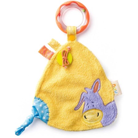 NINY PLYŠ Baby usínáček oslík Laki s chrastítkem a kousátkem pro miminko