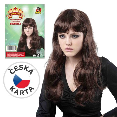 KARNEVAL Paruka hnědé dlouhé vlasy *KARNEVALOVÝ DOPLNĚK*
