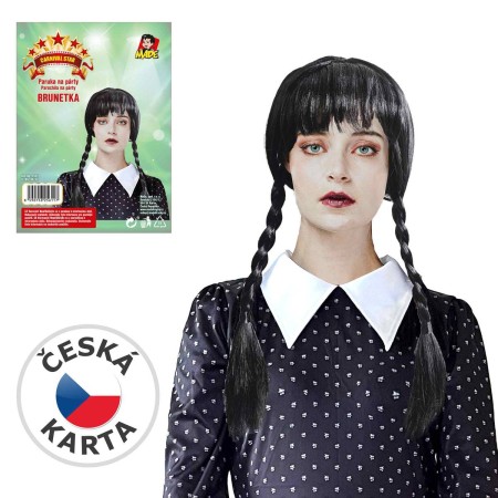 KARNEVAL Paruka černé vlasy s copánky a ofinou *KARNEVALOVÝ DOPLNĚK*