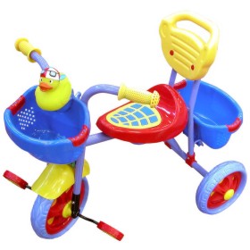 Tříkolka šlapací s kachničkou 69x51x43cm s košíkem a opěrátkem