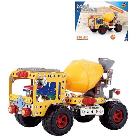 MALÝ MECHANIK Auto domíchávač 296 dílků kovová STAVEBNICE typu Merkur