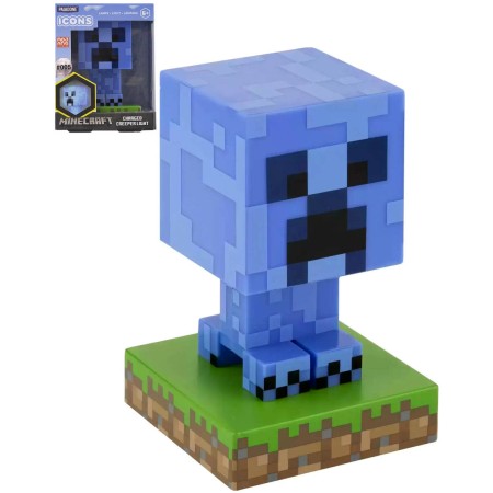 Stolní lampička Minecraft Creeper Icon Light 10cm na baterie modré LED Světlo