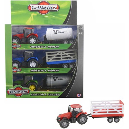 Teamsterz set traktor s přívěsem 2 druhy 1:32 v krabičce