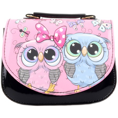 Kabelka dětská černá sovičky 18x15cm plast