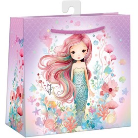 Taška dárková dětská mořská víla 16x16cm papírová lesklá