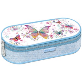 Penál oválný Motýlci 22x10cm dětské školní pouzdro s rozvrhem hodin