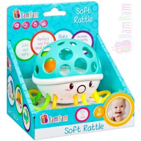 BAM BAM Baby měkké chrastítko chobotnice s kuličkou pro miminko