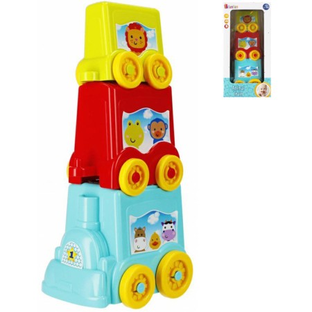 BAM BAM Baby vláček mašinka se 2 vagóny vzdělávací zvířata pro miminko