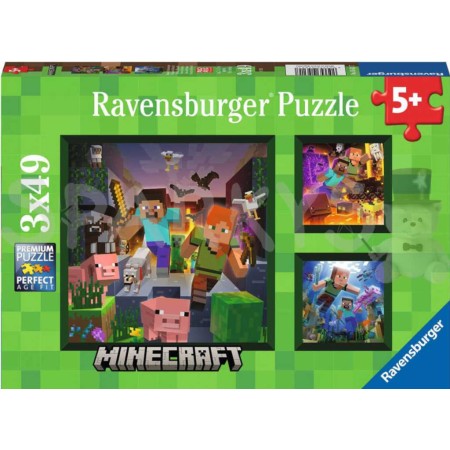 RAVENSBURGER Puzzle 3x49 dílků Minecraft Biomes 21x21cm skládačka 3v1