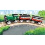 HAPE DŘEVO Vláček parní osobní set mašinka + 2 vagonky