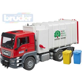 BRUDER 03761 Auto MAN TGS popeláři funkční model 1:16 set se 2 popelnicemi
