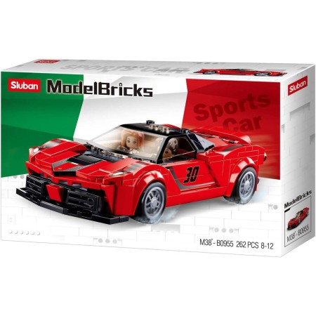 SLUBAN Model Bricks Auto červený italský sporťák 262 dílků + 2 figurky STAVEBNICE