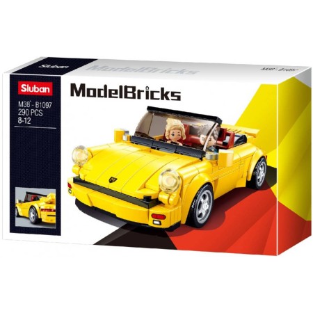 SLUBAN Model Bricks Auto žlutý německý sporťák 290 dílků + 2 figurky STAVEBNICE