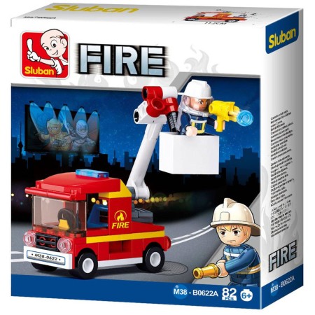 SLUBAN Fire Požární auto s malou plošinou 82 dílků + 1 figurka STAVEBNICE
