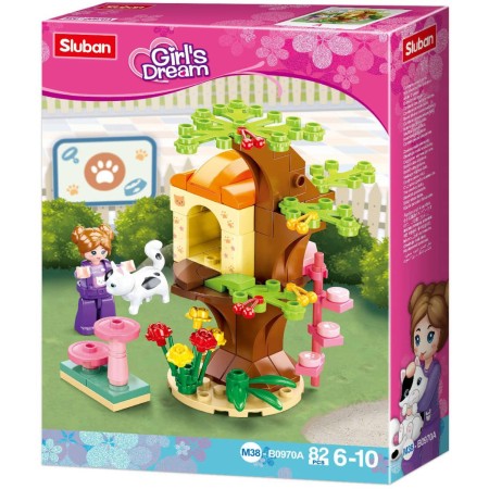 SLUBAN Girls Dream Kočičí domeček na stromě 82 dílků + 1 figurka STAVEBNICE