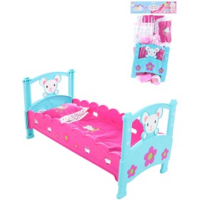 Postýlka růžovomodrá set s doplňky pro panenku miminko plast v sáčku