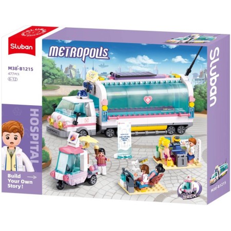 SLUBAN Metropolis Mobilní ošetřovací vůz 477dílků + 5 figurek STAVEBNICE