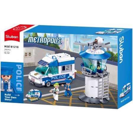 SLUBAN Metropolis Auto Policie s věží 245 dílků + 2 figurky STAVEBNICE