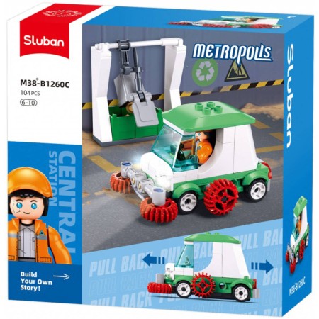 SLUBAN Metropolis Auto zametač zpětný chod 104 dílků + figurka STAVEBNICE