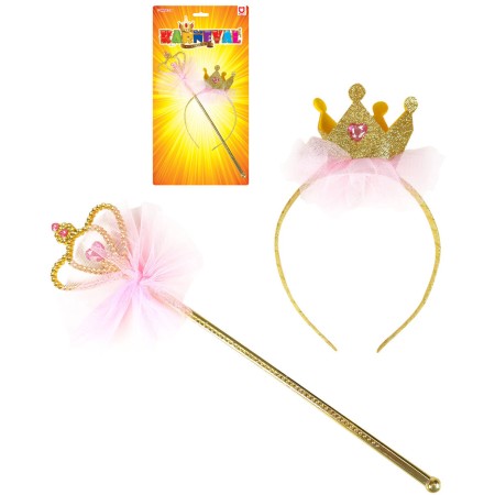 KARNEVAL Čelenka korunka s hůlkou zlatá *KARNEVALOVÝ DOPLNĚK*