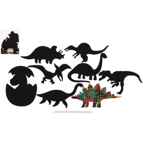 Obrázek škrabací duhový výřez dinosauři set 9ks s nástrojem