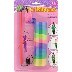 Stuha dětská gymnastická duhová 121cm s hůlkou plast na kartě