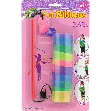 Stuha dětská gymnastická duhová 121cm s hůlkou plast na kartě