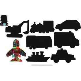 Obrázek škrabací duhový výřez dopravní prostředky set 8ks s nástrojem