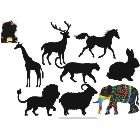 Obrázek škrabací duhový výřez zvířata set 8ks s nástrojem