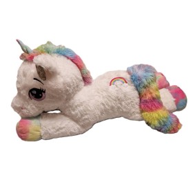 PLYŠ Jednorožec plyšový ležící 80cm - bílý s duhovými doplňky *PLYŠOVÉ HRAČKY*
