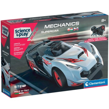 CLEMENTONI Mechanická laboratoř Závodní auto Supercar 100 dílků STAVEBNICE