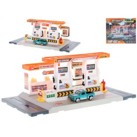 Stavebnice benzinová stanice set 24 dílků s autem volný chod plast