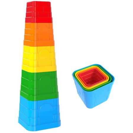 Kubus baby pyramida hranatá barevná věžička skládací 5 dílků plast