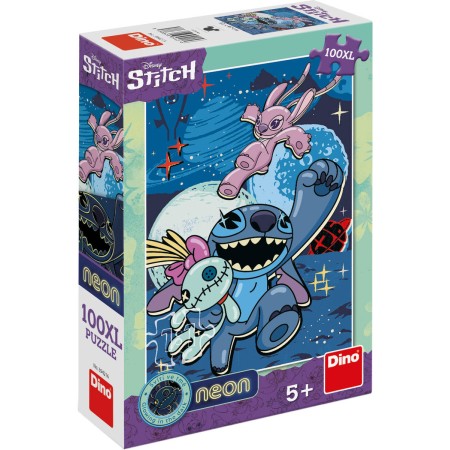 DINO Puzzle XL Stitch 100 dílků neon skládačka 33x47cm svítí ve tmě