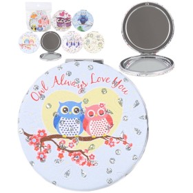 Zrcátko kulaté skládací sovičky 7cm 6 druhů v sáčku