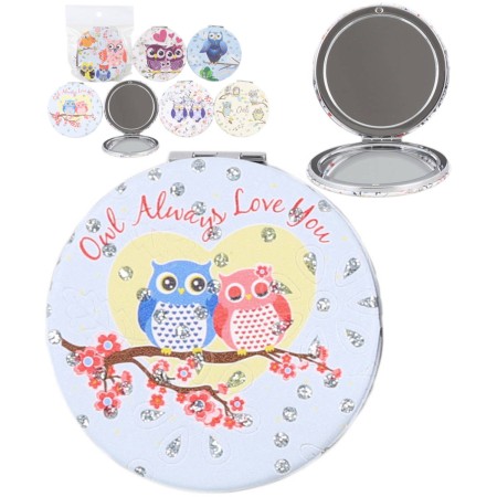 Zrcátko kulaté skládací sovičky 7cm 6 druhů v sáčku