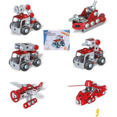 MALÝ MECHANIK Hasiči 43-65 dílků 6 druhů kovová STAVEBNICE typu Merkur