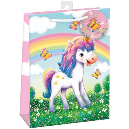 ARGUS Taška dárková jednorožec 23x32x13cm papírová lesklá