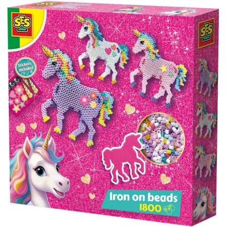 SES CREATIVE Zažehlovací korálky 1800ks se samolepkami jednorožci