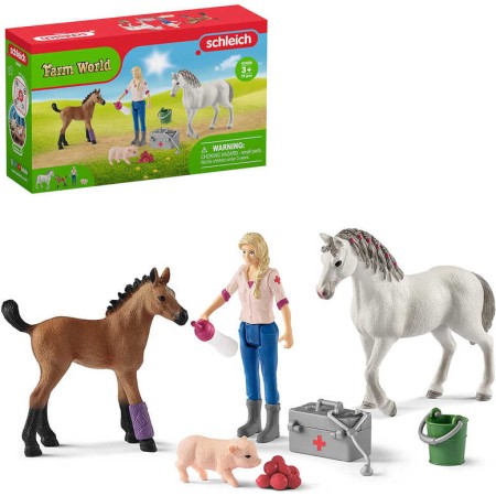 SCHLEICH Návštěva lékaře u klisny a hříběte herní set 2 koníci s doplňky