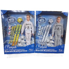 Panáček v zimním oblečení lyžař s doplňky 2 druhy